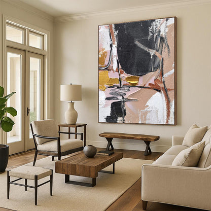 Acrylic Modern Art Paintings Black Beige Gold Textured Abstract Art PT495