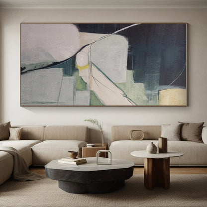 Modern Art Acrylic Dark Teal Beige Geometric Abstract Art for House PT492