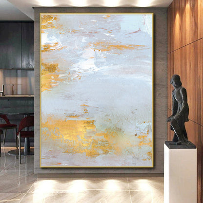 Cool Abstract Paintings in Grey, Gold, and Peach Abstract Textural Compositions PT240