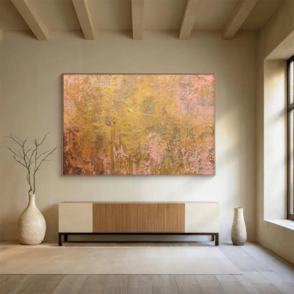 Oversized Abstract Wall Art Gold & Pink Textured Abstract On Canvas HPS019