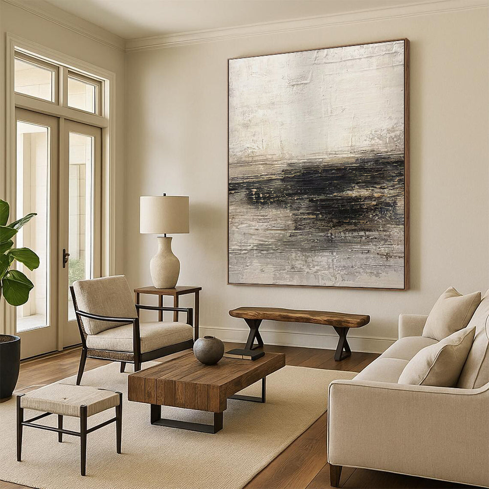 Unique Abstract Art Beige and Black Textured Abstract Art PT635