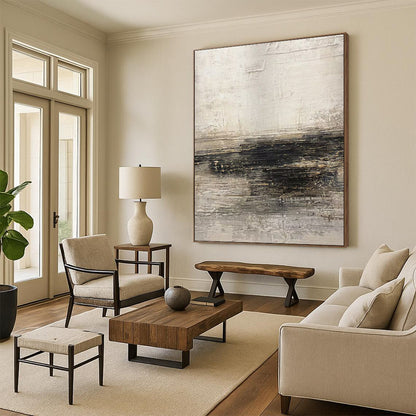 Unique Abstract Art Beige and Black Textured Abstract Art PT635