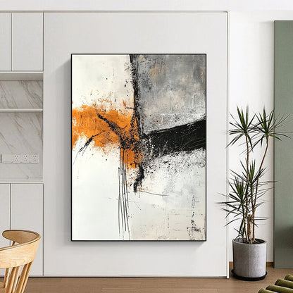 Hand-Painted Orange, Black & Gray Textured Abstract Painting On Canvas PT111