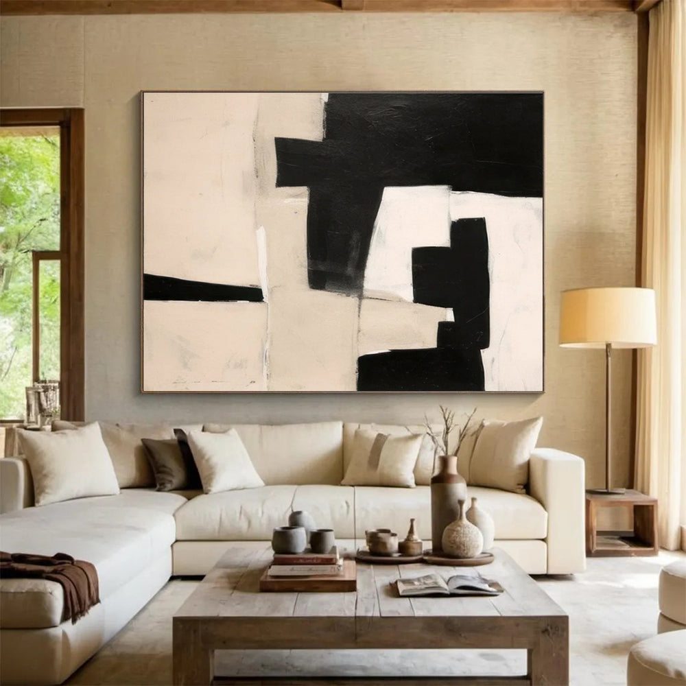 Minimalist Canvas Art Black & White Abstract Geometric Art HPS202