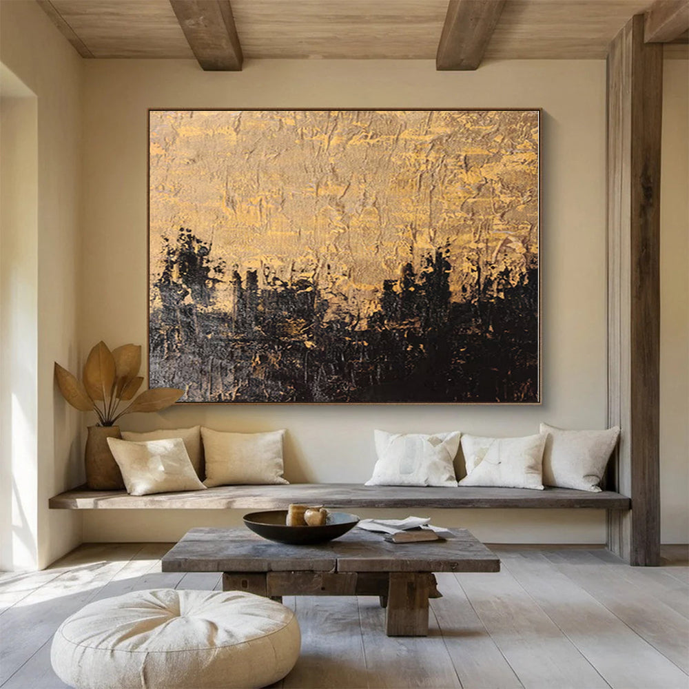 Handmade Art Gold & Black Textured Cityscape Abstract On Canvas HPS017