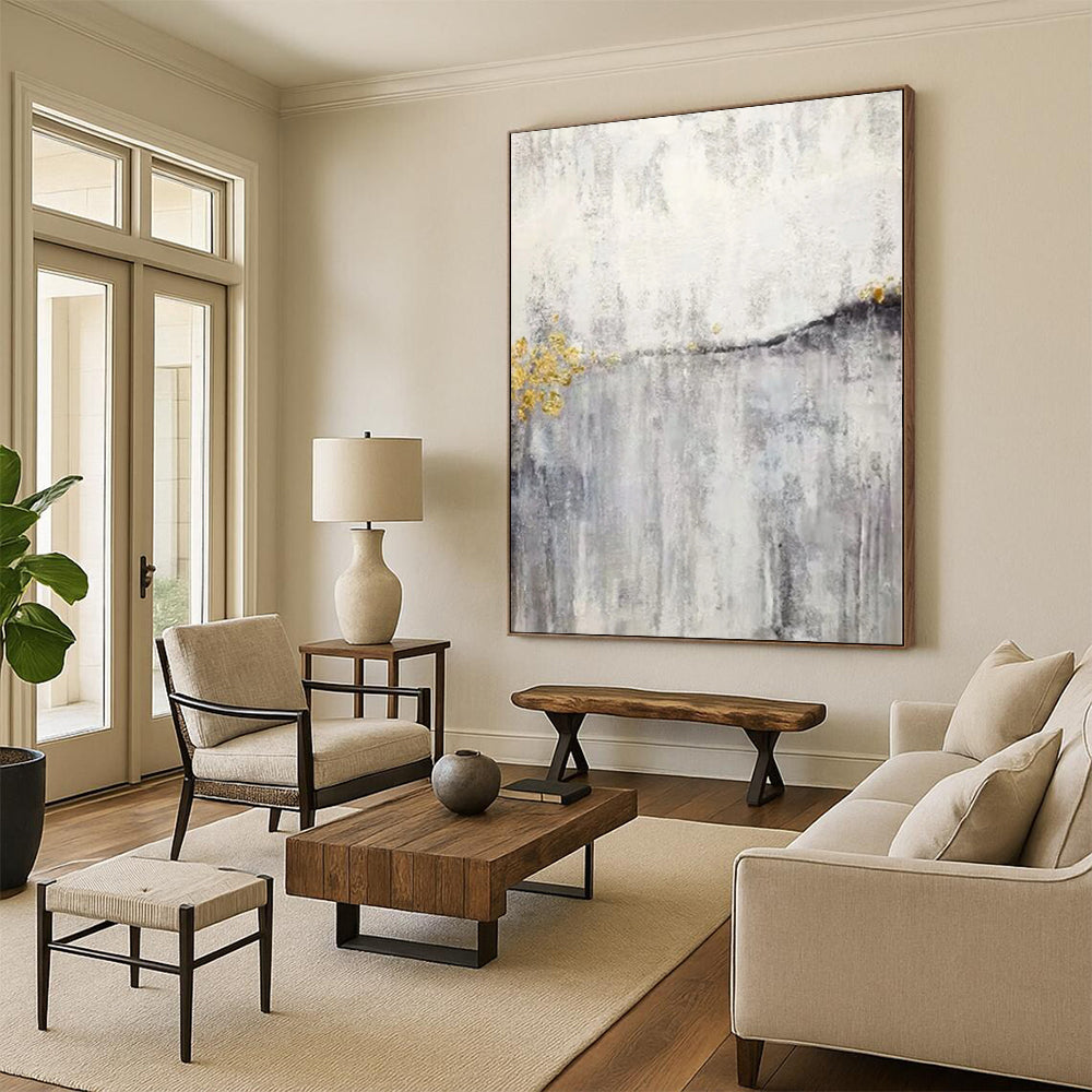 Unique Abstract Art Gray & Gold Textured Abstract Painting On Canvas PT035