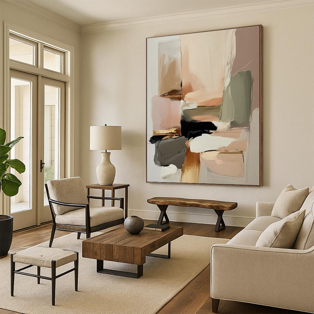 Hand Painted Art - Neutral & Pastel Blocks Abstract Art with Soft Brushwork PT576