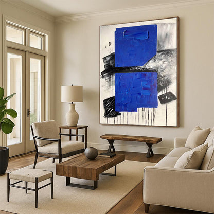 Hand Painted Art Blue Black White Textured Abstract Art PT411