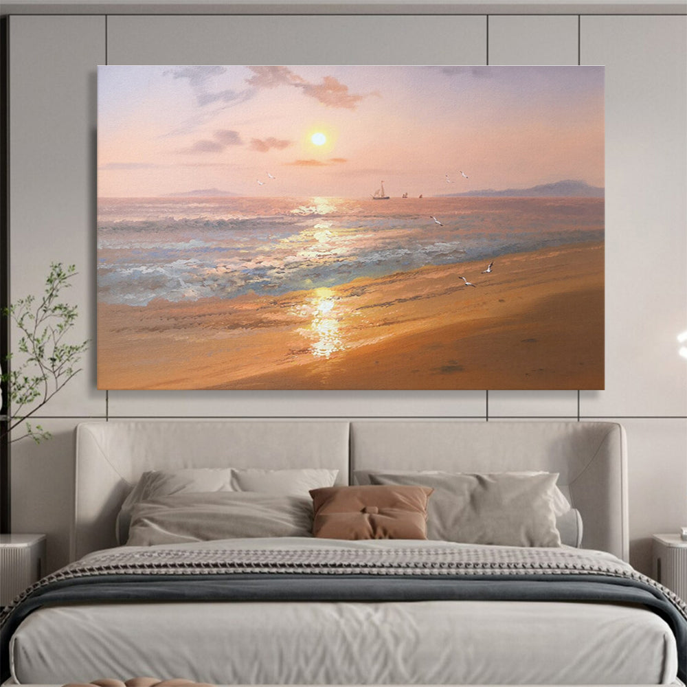 Hand-Painted Orange & Blue Coastal Sunset Realistic Acrylic Painting HPS235