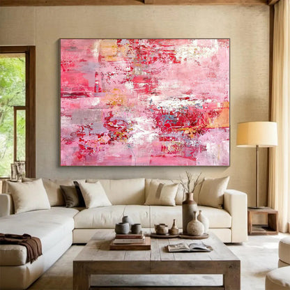 Hand-Painted Pink Red Abstract Expressionist Acrylic Art PT345