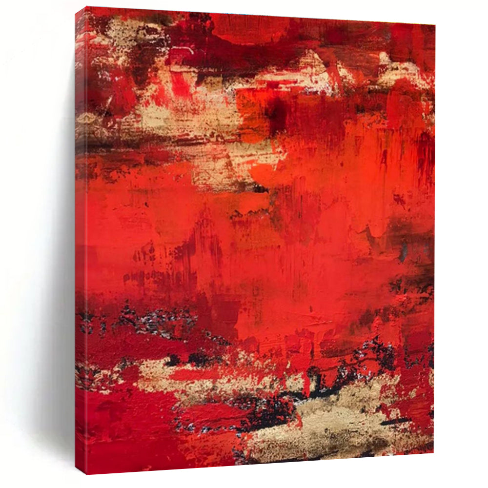 Hand-Painted Red Beige Abstract Textured Acrylic Art PT455