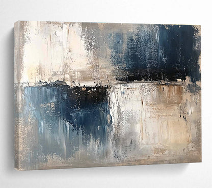 Oversized Abstract Wall Art Blue, Gray & Beige Textured Landscape Abstract Painting HPS277