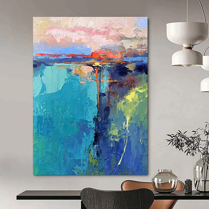 Cool Abstract Paintings Teal, Blue, and Orange Textured Abstract Landscape Art DPS483