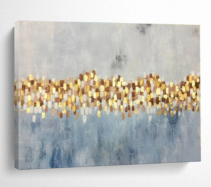 Minimalist Canvas Art Gold, Gray & Blue Textured Abstract On Canvas HPS056