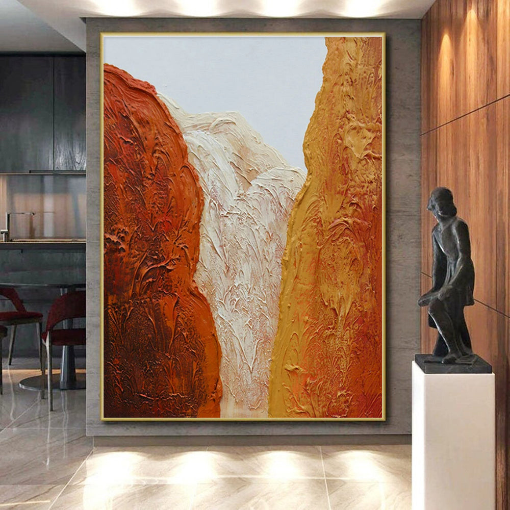 Hand Painted Art Red, Orange and White Textured Canyon Scene, Acrylic Modern Art Painting PT542