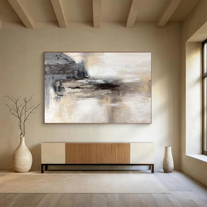 Oversized Abstract Wall Art Gray and Beige Textured Abstract Landscape Art HPS347