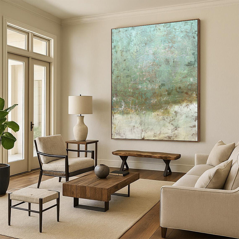 Hand-Painted Teal & Brown Textured Abstract Painting On Canvas PT071