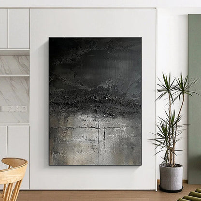 Acrylic Modern Art Paintings - Monochrome Black & Gray Textured Abstract Art PT597