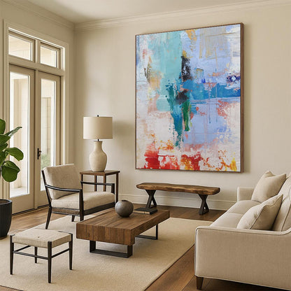 Acrylic Modern Art Paintings Blue, Green, and Red Textured Abstract Art PT768