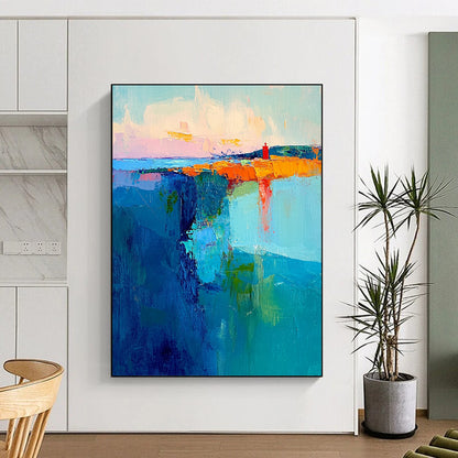 Acrylic Modern Art Paintings Colorful Coastal with Red Lighthouse Abstract Landscape DPS431