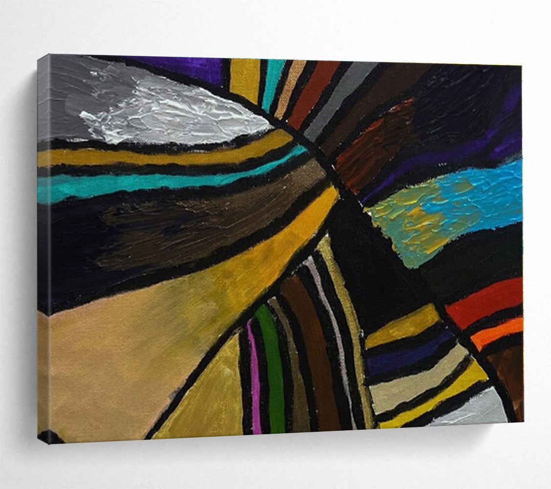 Hand Painted Art Colorful Geometric Abstract On Canvas HPS011