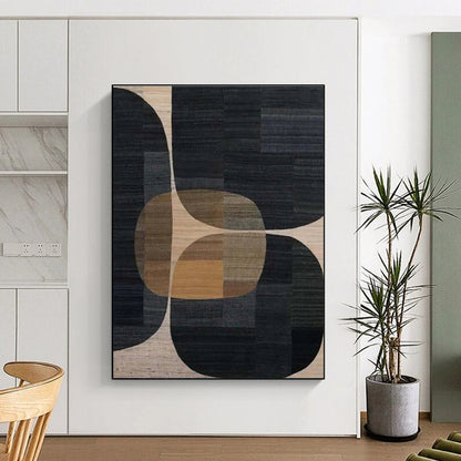 Minimalist Canvas Art Black Beige Geometric Abstract Art PT332