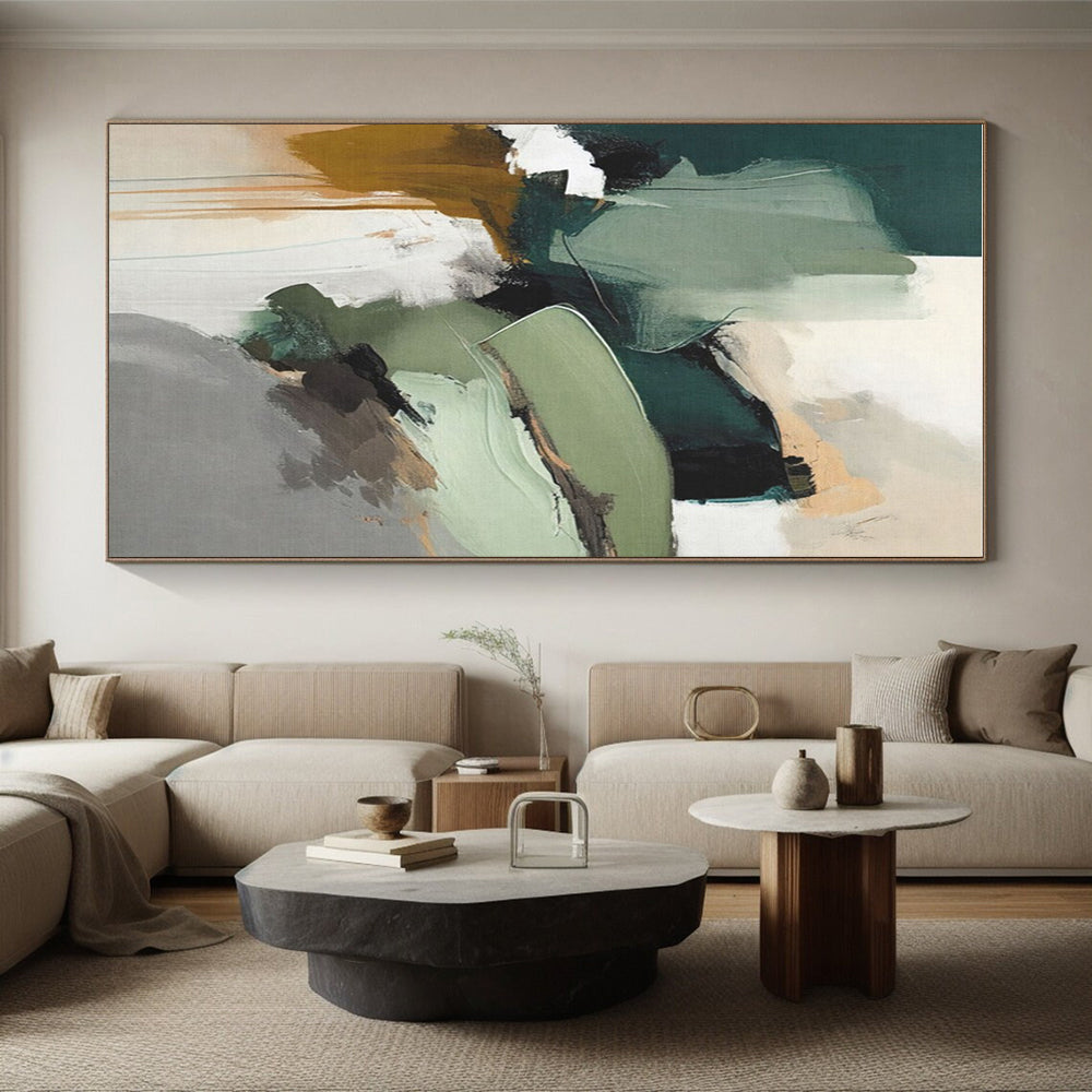 Modern Art Acrylic - Green, Brown & Gray Abstract Landscape-Inspired Art PT577