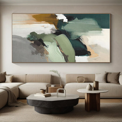 Modern Art Acrylic - Green, Brown & Gray Abstract Landscape-Inspired Art PT577