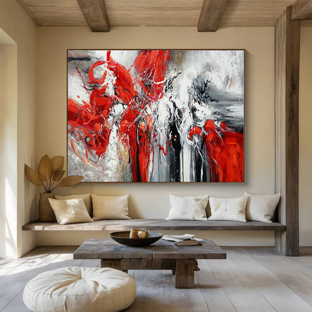 Paintings For House Red, White, and Black Expressive Abstract Art HPS330