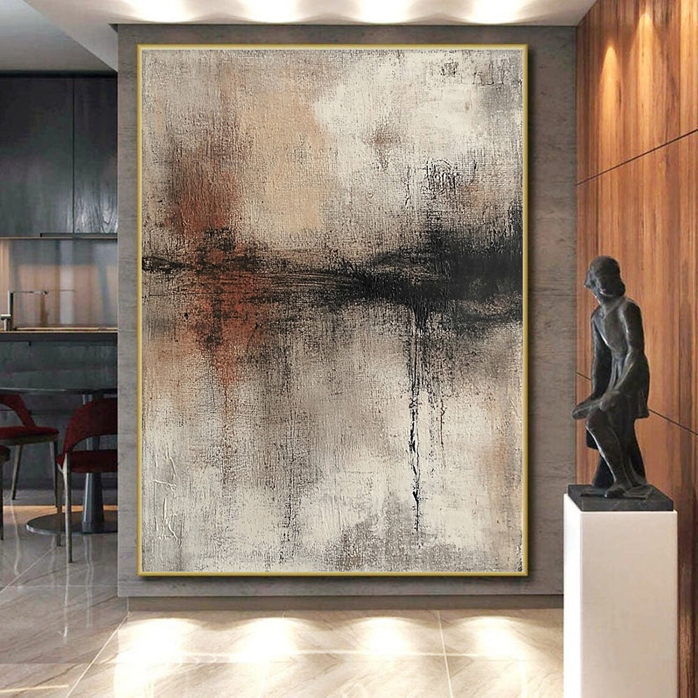 Large Abstract Painting For Living Room, Beige Gray Black Abstract Textured Art PT131