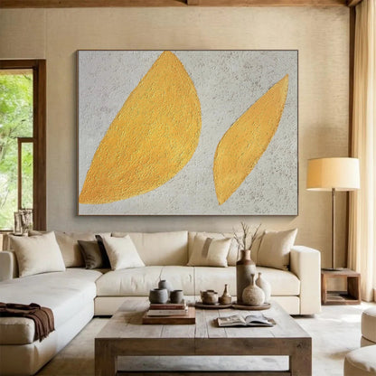 Hand Painting Yellow & Gray Textured Leaf Abstract Painting On Canvas PT022