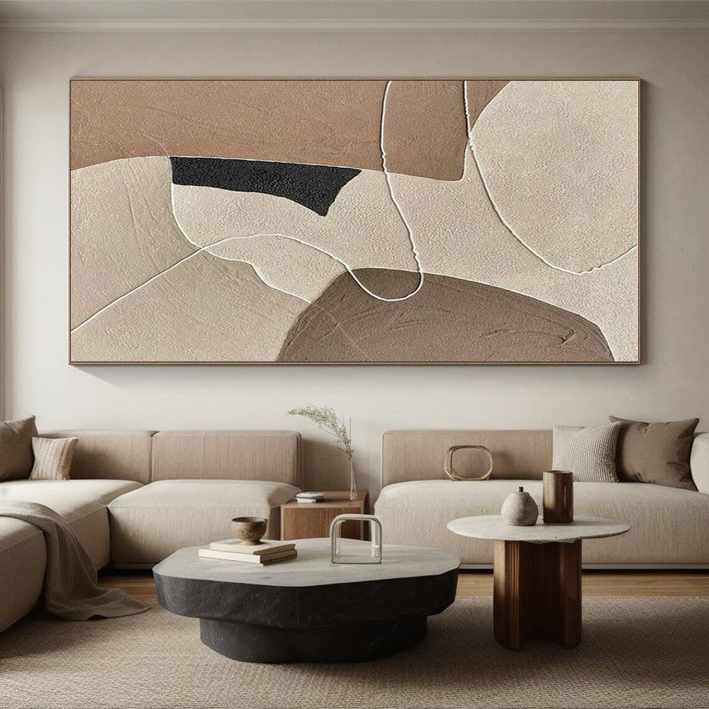 Hand-Painted Beige, Brown and Black Geometric Abstract Play, Modern Art Acrylic PT546