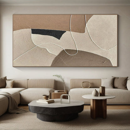 Hand-Painted Beige, Brown and Black Geometric Abstract Play, Modern Art Acrylic PT546