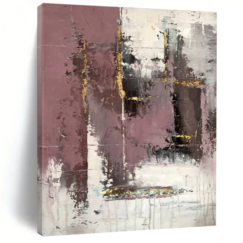 Hand Painted Art Pink Gray Gold Textured Abstract Art PT421