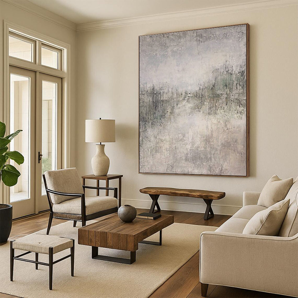 Large Size Gray & Beige Abstract Urban Scene, Oversized Abstract Wall Art DPS489