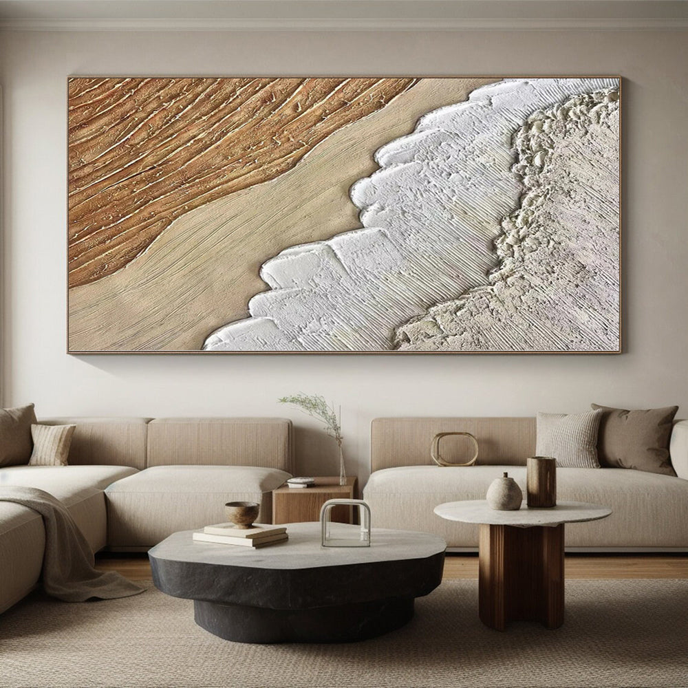Handmade Art Textured Beige and Brown Abstract with Layered Details PT013
