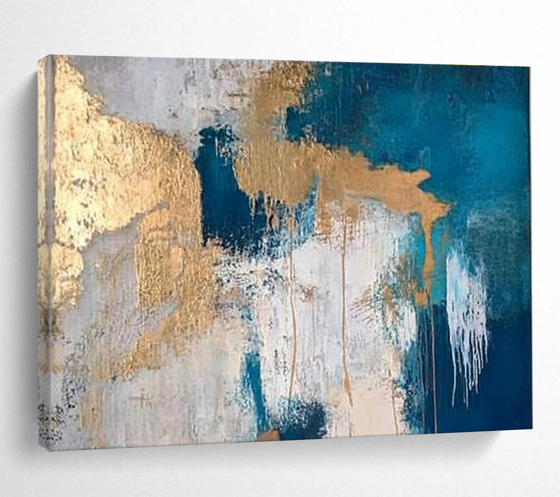 Hand Painted Art Teal, Gold & White Textured Abstract Acrylic Painting HPS238