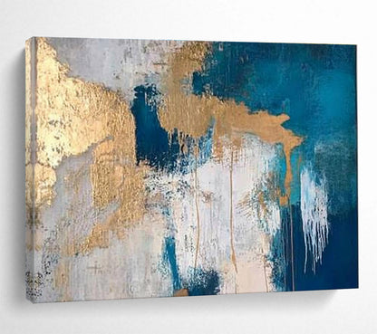 Hand Painted Art Teal, Gold & White Textured Abstract Acrylic Painting HPS238