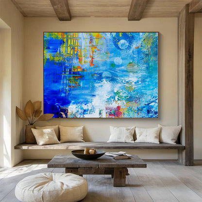 Cool Abstract Paintings Blue, Yellow & Multicolor Textured Abstract Painting On Canvas HPS105