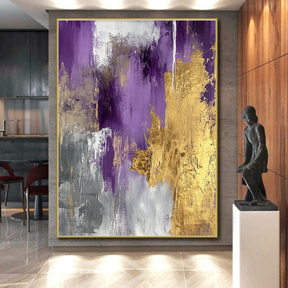 Hand Painting Purple, Gold & Gray Textured Abstract Painting On Canvas PT112