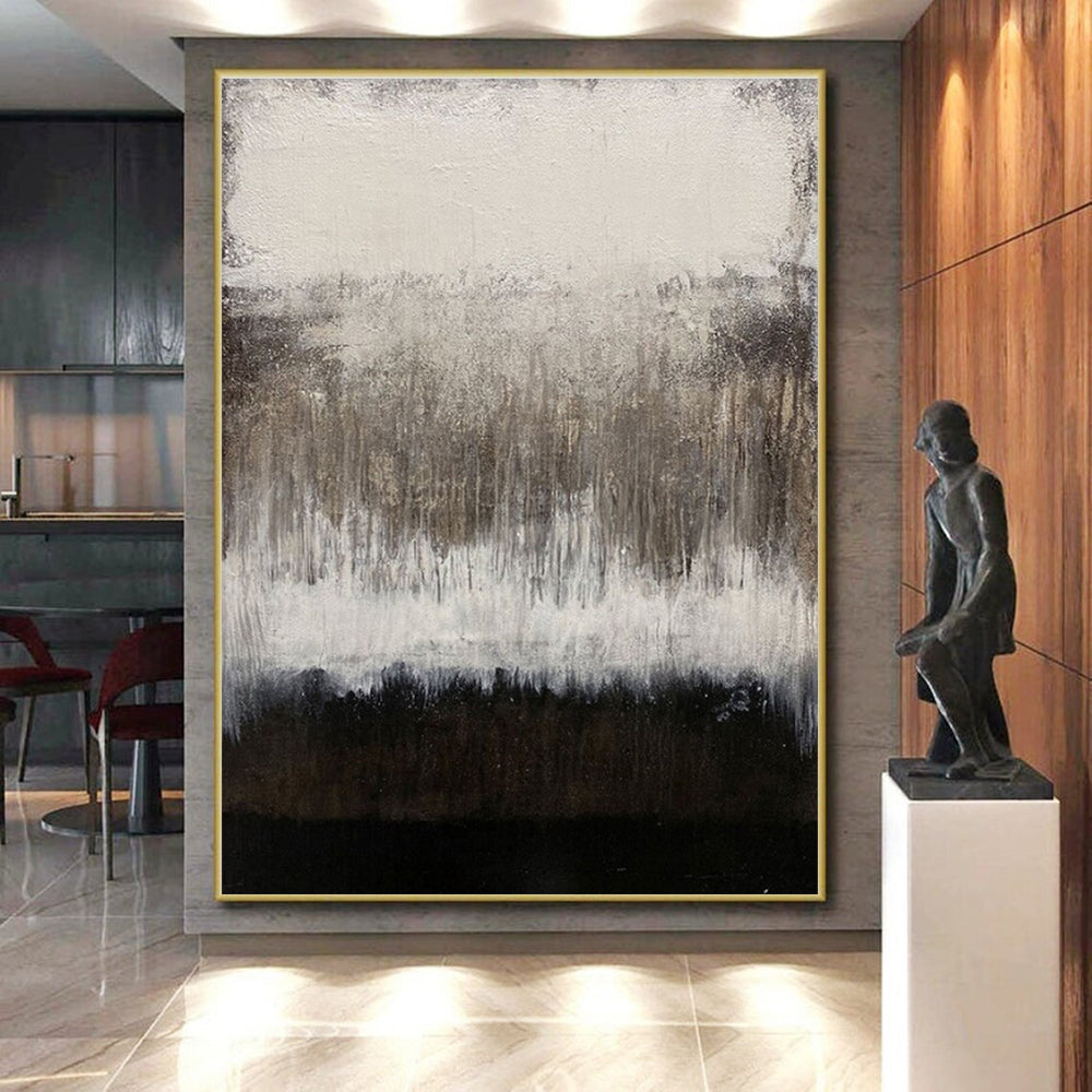Oversized Abstract Wall Art Black, Brown, and White Textured Abstract Art PT699