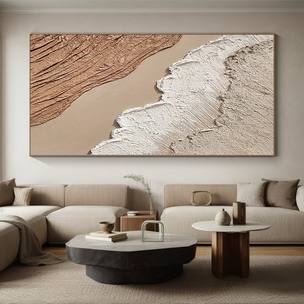 Handmade Art Beige, White & Brown Textured Abstract Painting On Canvas PT024