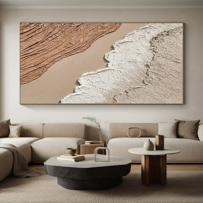 Handmade Art Beige, White & Brown Textured Abstract Painting On Canvas PT024