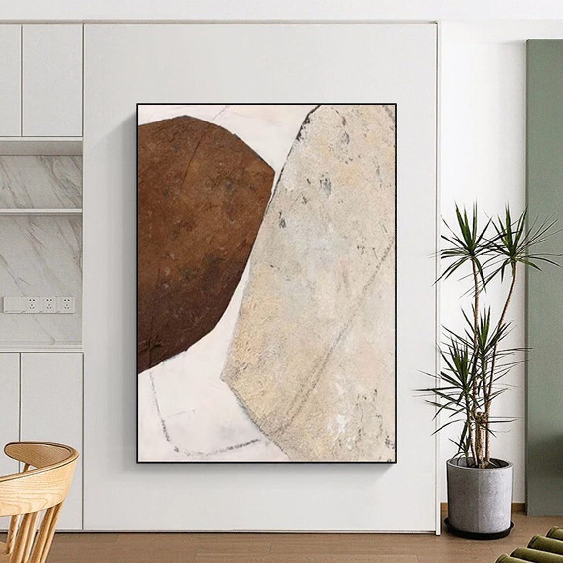 Unique Abstract Art Brown Beige Textured Shape Abstract Art PT338