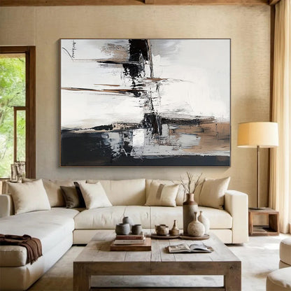 Acrylic Modern Art Paintings Beige, Black, and White Textured Abstract Art PT792