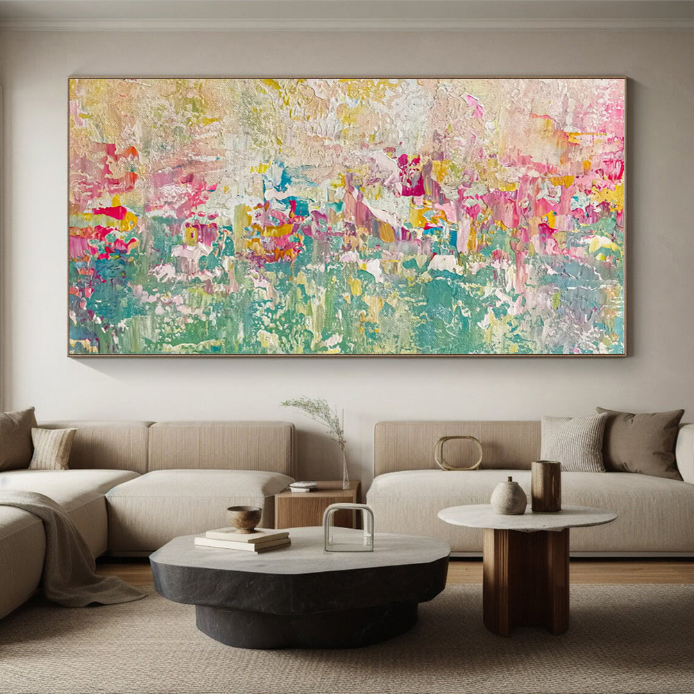 Cool Abstract Paintings Pink, Green, and Yellow Textured Abstract Art PT727