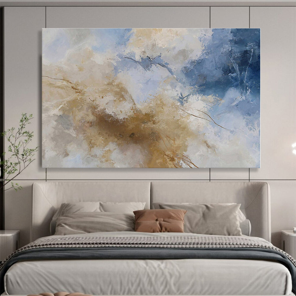 Minimalist Canvas Art Beige, Blue & Brown Abstract On Canvas HPS047