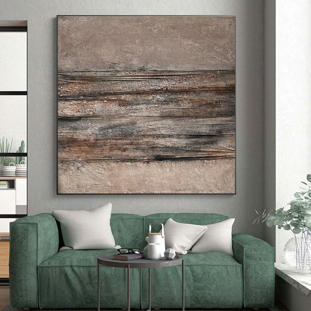 Unique Abstract Art in Brown and Gray Textured Stripes, Handmade Art Piece PT313