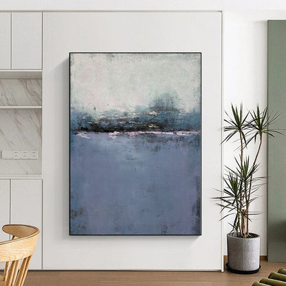Hand-Painted Blue & Gray Textured Seascape Abstract Painting On Canvas PT051