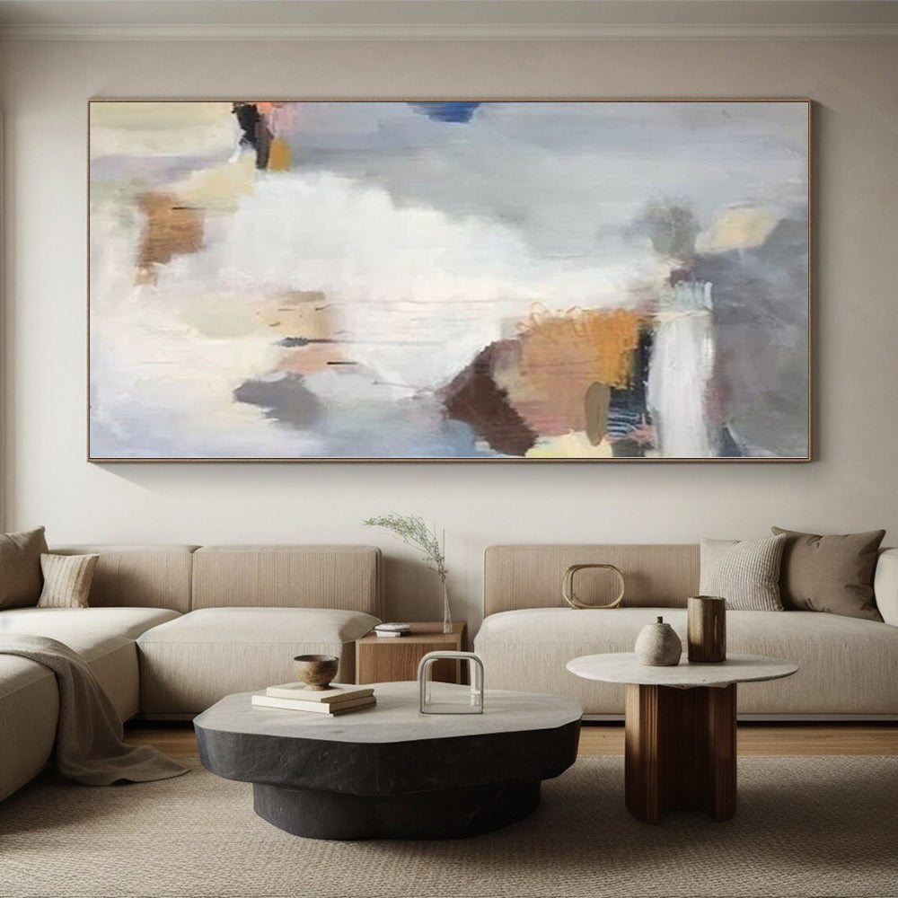 Unique Abstract Art in Soft Gray, White, and Beige Tones, Modern Art Acrylic PT004